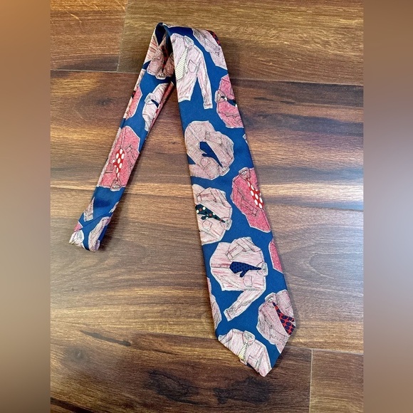 BROOKS BROTHERS Navy Blue Silk Printed Shirt Design Necktie - Picture 2 of 8